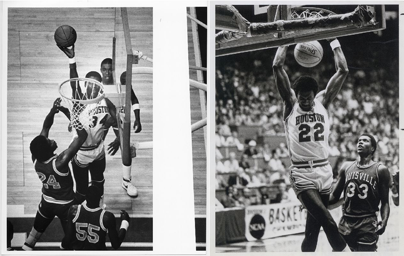 Clyde-Drexler and Hakeem Olajuwon in Basketball Match