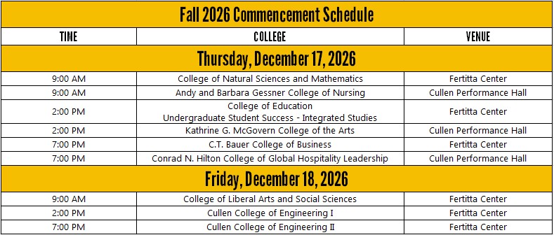 Fall 2026 Commencement Schedule
