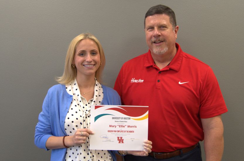Ellie Morris (Left), Program Coordinator for Cougars in Recovery, pictured with Vice Chancellor/Vice President for Student Affairs, Dr. Paul Kittle.