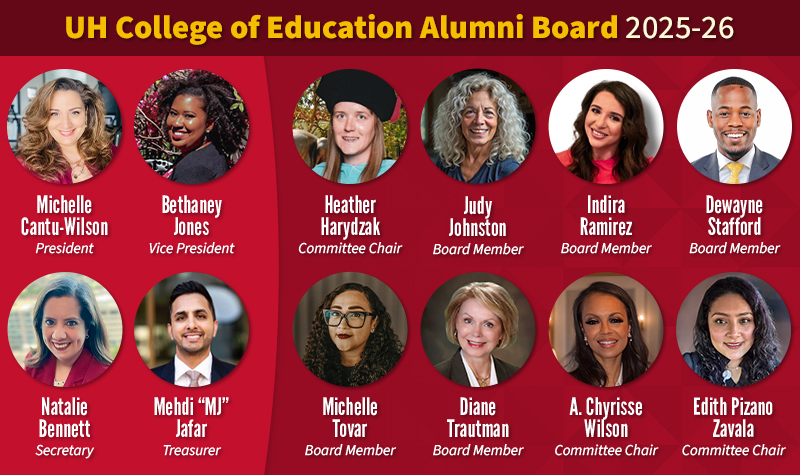 headshots of 12 Alumni Board offices, committee chairs and members for 2025-26