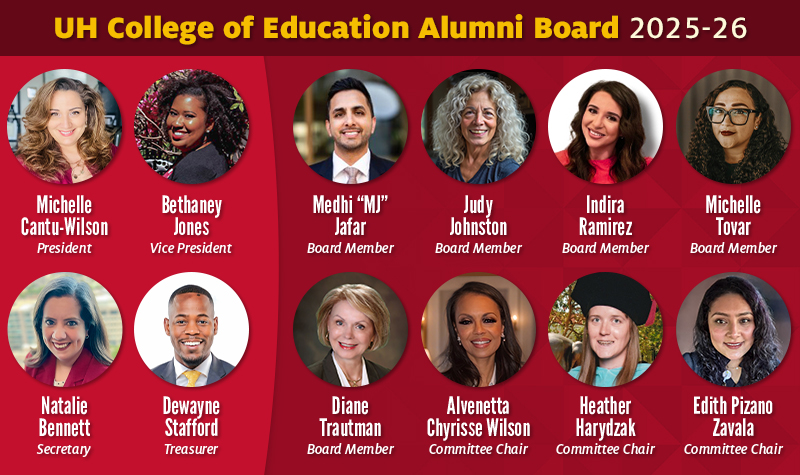 Photo of the alumni board; 12 photos in circles