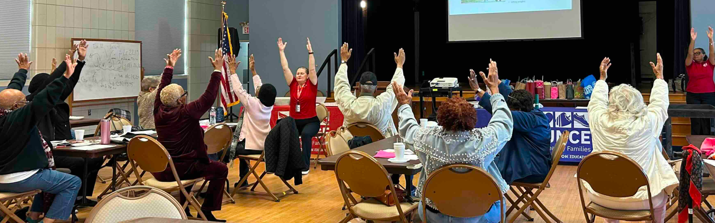 A group of seniors exercising. 