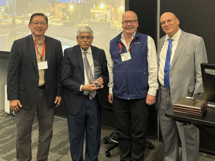  [Left to right] Rigoberto Advincula, a professor at Oak Ridge National Laboratory and the University of Tennessee; Bhowmick; Matthias Wagner, a product manager at Mettler Toledo; and Larry Judovits, a member of NATAS and retired principal scientist of more than 35 years at Arkema.