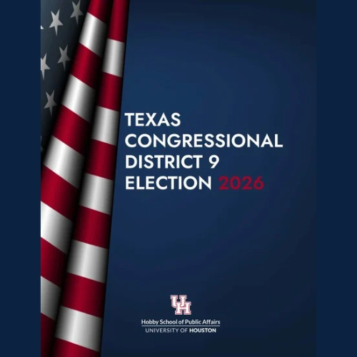 dark blue background with US flag and the report title "Texas Congressional District 9 Elections 2026"