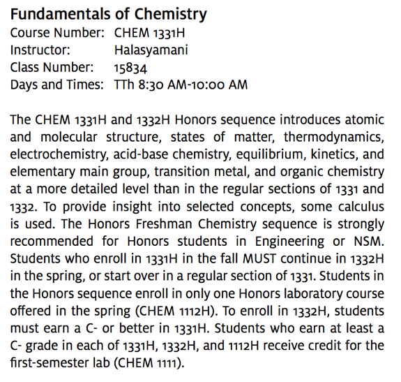 example of chemistry course description