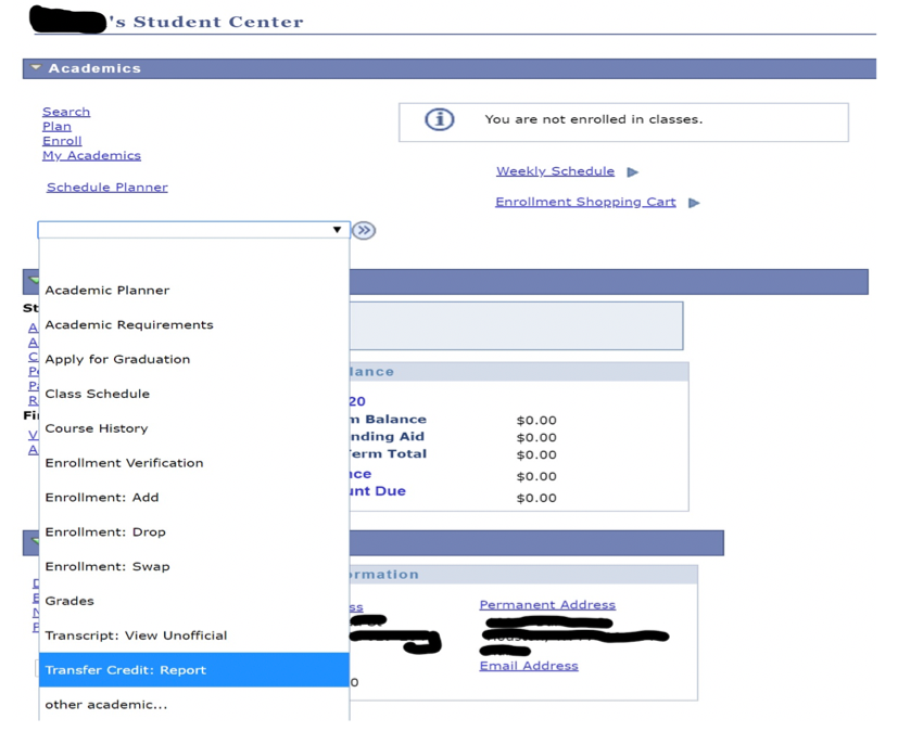 example of transfer credits