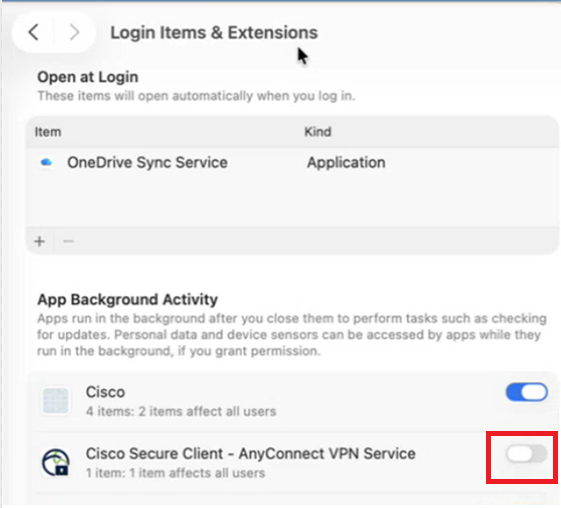 Login Items and Extensions