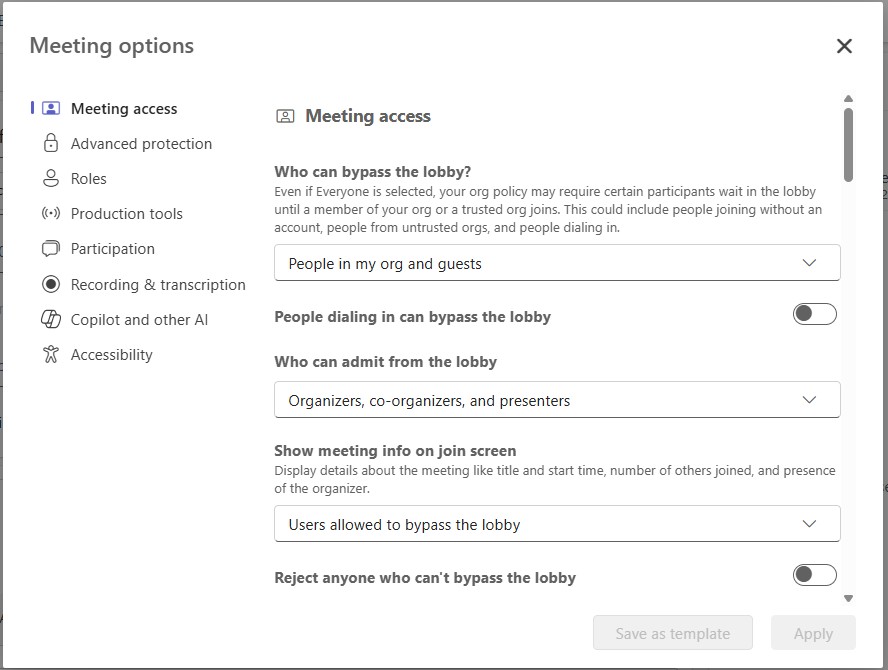 Meeting Options