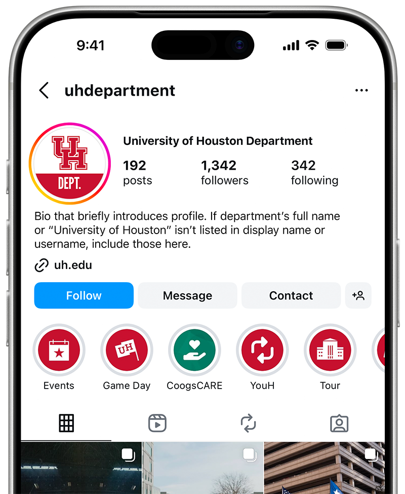 Screenshot of an Instagram profile that is formatted properly