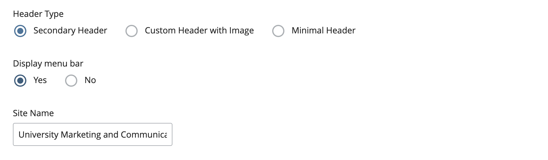 secondary header radio options