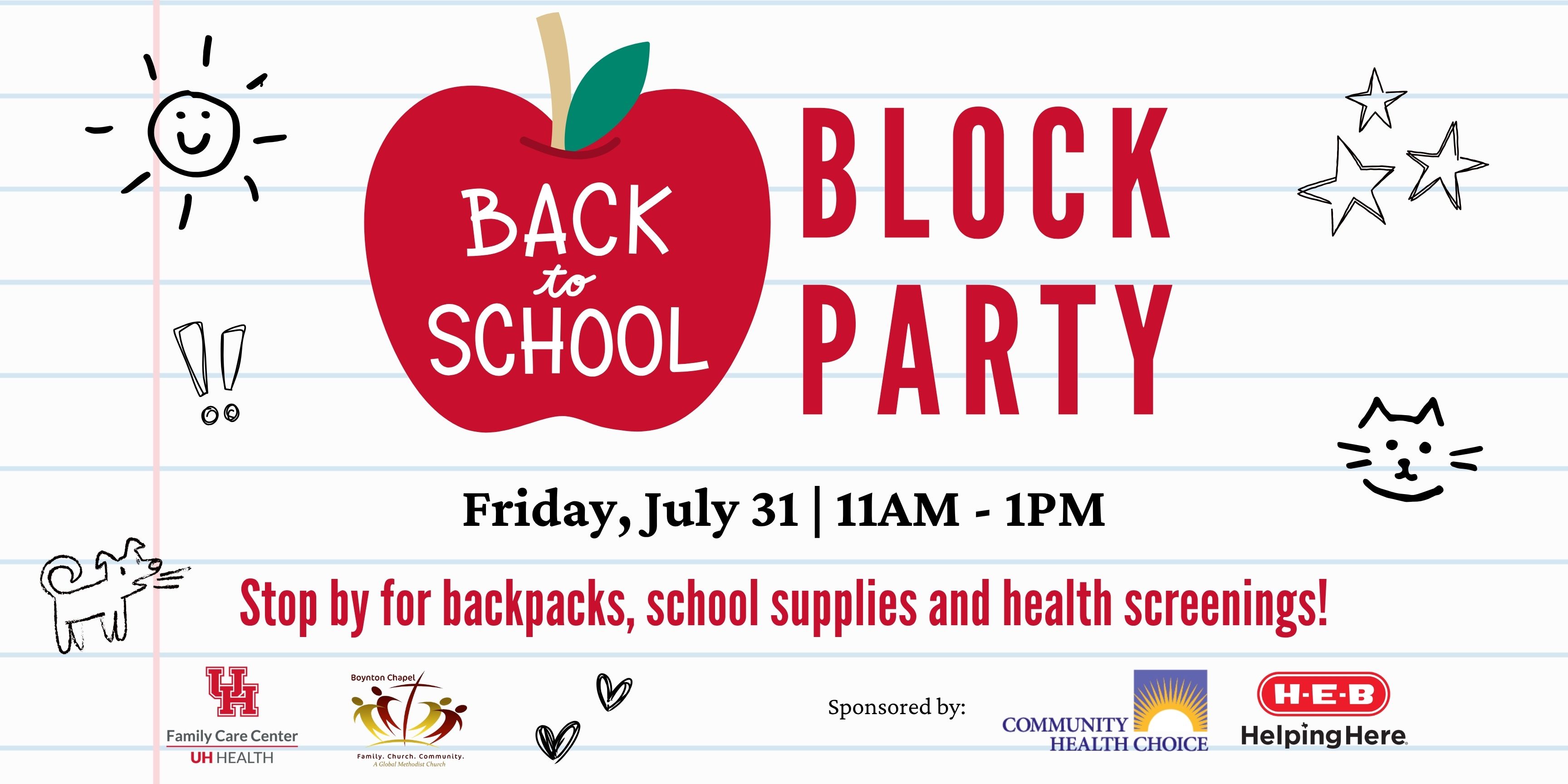 Back to School Block Party - Friday, July 26 11AM - 1PM