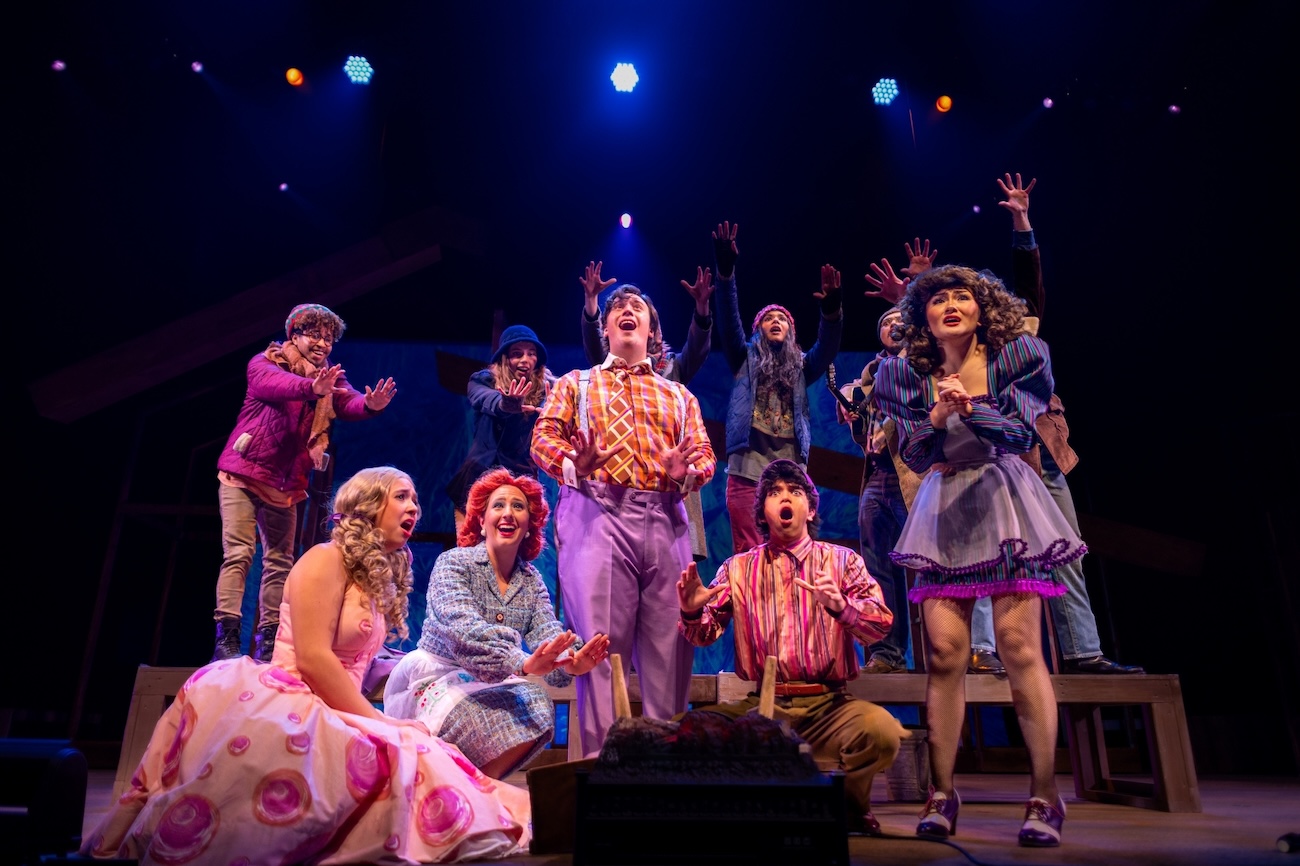University of Houston students on stage for a performance of “The Skin of Our Teeth” by Thornton Wilder