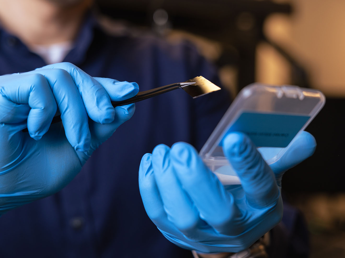 This is an image of Professor Bo Zhao showcasing his work.