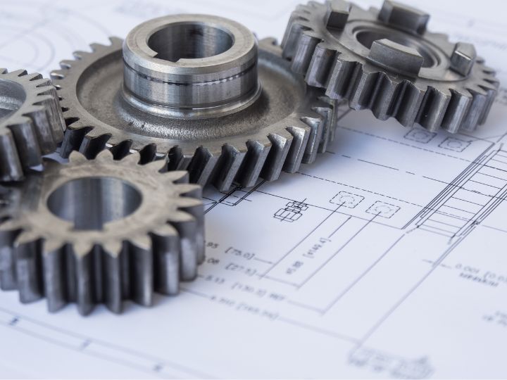 machine gears on a blue print
