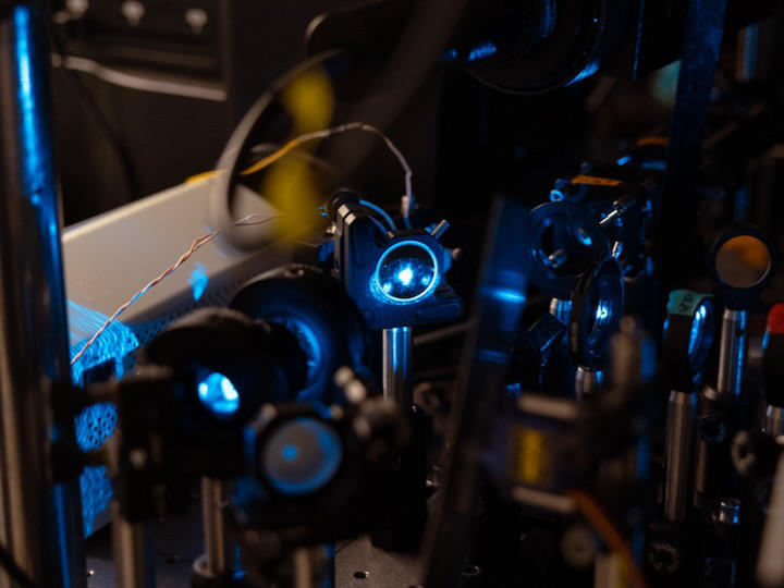 A close look at a laser component connected to a Super Resolution Microscope, which is used in the research study.