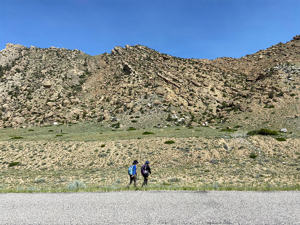 A pair of students begin their journey up to the Beartooth Conglomerate. Photo credit: Jack McLaughlin, TA