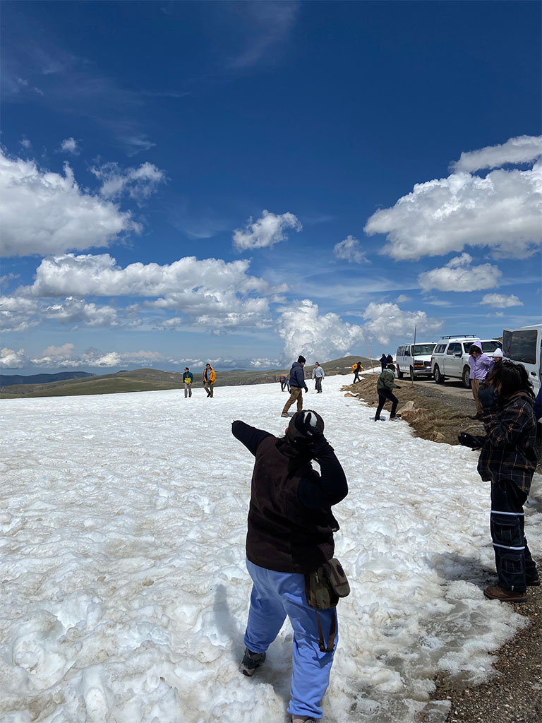 Even in June there was still snow on the Beartooth Pass. So of course we had to stop for a snowball fight. Photo credit: Jack McLaughlin, TA