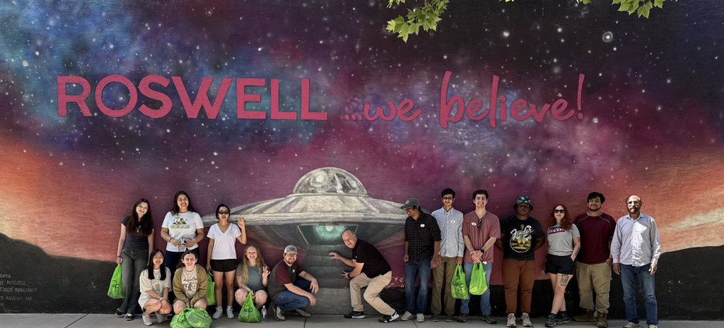 Course instructor Dr. Robert Stewart, research scientist, Graduate and undergraduate students in Internation UFO museum. Picture Credit: Dr. Robert Stewart