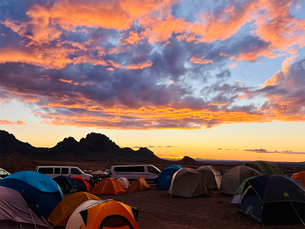 Tents are all set up and ready for New Mexico winds, courtesy of Camp Dad and Stake Master, Dr. Bradley Smith. The views here have never disappointed. Photo credit: Jamie Jetton.