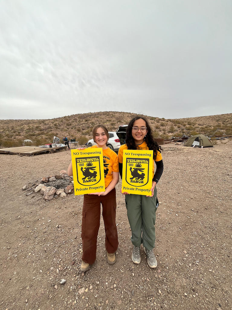 Photo Credit: TA Michael Daniel - Students Abi Johnson and Jay Braddock enjoying themselves at the historic Terlingua Ranch Hotel while purchasing fun souvenirs!