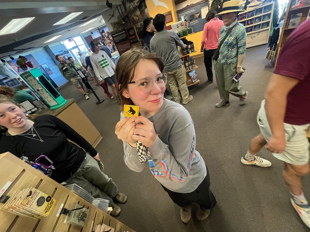 Photo Credit: TA Michael Daniel - Student Maddy Van Handel showing off her cool souvenir that she purchased from Panther Junction.