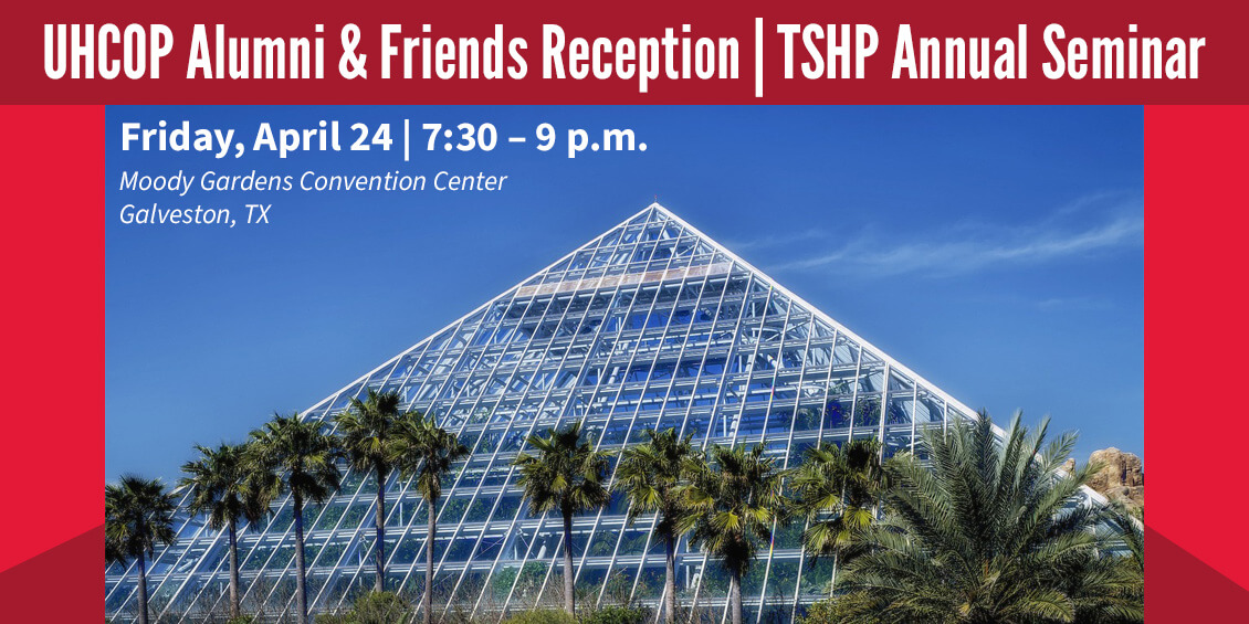 graphic with TSHP reception details on photo of Moody Gardens pyramid