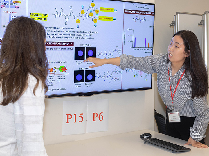 Park discussing poster on screen