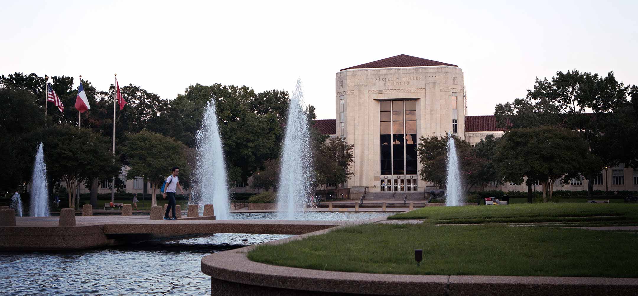 Explore the fountains in front of E Cullen